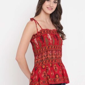 Women's Rayon Printed Casual Summer Style Tie Shoulder Straps Free Size Tank Top ( Multi7)